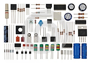 Assorted electronic components and passive circuit elements for diy projects