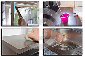 Image is divided into 4 sections about housework