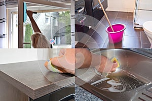 Image is divided into 4 sections about housework