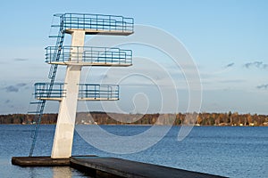 Image of diving tower on the blue lake