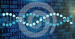 Image of dna strand and binary coding data processing