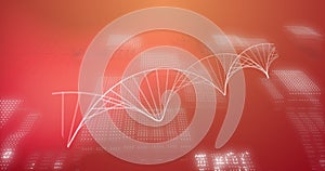 Image of dna strand, binary coding and data processing