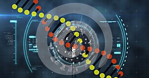 Image of dna strand and data processing over virus cell