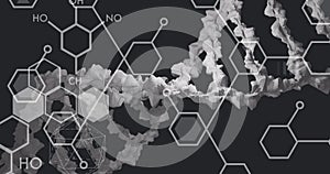 Image of dna strand over data processing