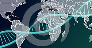 Image of dna strand over world map