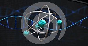 Image of dna strand and scientific data processing over atom