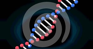 Image of dna strand spinning on blue background