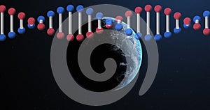 Image of dna strand spinning over globe