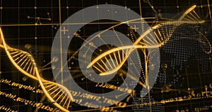 Image of dna strands over data processing
