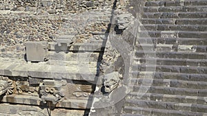 The image of a dog on the pyramid in Mexico. Ancient stucco sculpture of the Maya. Ponoramic skim shooting 4K