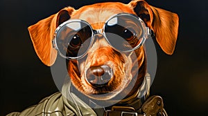 Image of dog wearing goggles and leather jacket. Generative AI