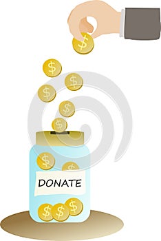 Image of donating hand in the tips jar