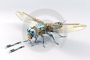 Image of a dragonfly modified into a robot on a white background. Wild animal. Illustration, Generative AI