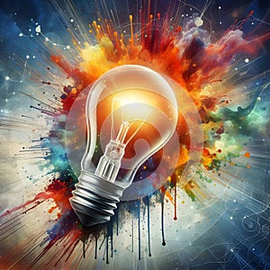 image of a dynamic light bulb with paint burst symbolizing innovation and inspiration.