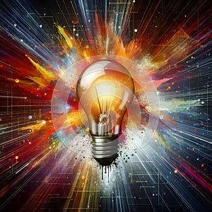 image of a dynamic light bulb with paint burst symbolizing innovation and inspiration.