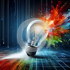 image of a dynamic light bulb with paint burst symbolizing innovation and inspiration.