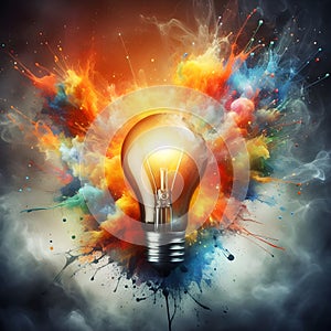 image of a dynamic light bulb with paint burst symbolizing innovation and inspiration.