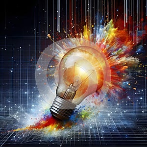 image of a dynamic light bulb with paint burst symbolizing innovation and inspiration.