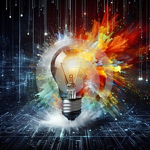 image of a dynamic light bulb with paint burst symbolizing innovation and inspiration.