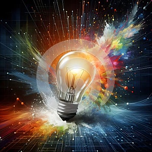 image of a dynamic light bulb with paint burst symbolizing innovation and inspiration.