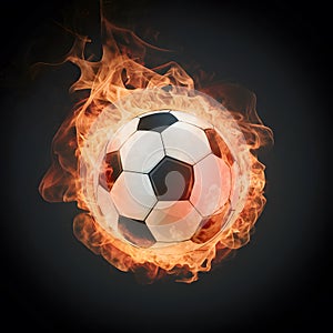 Image Dynamic soccer ball engulfed in flames against a dark background