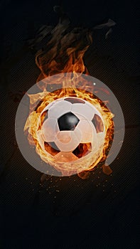 Image Dynamic soccer ball engulfed in flames against a dark background