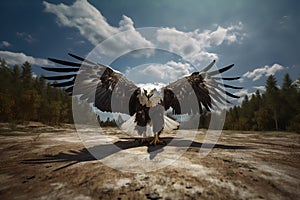 Image of an eagle flying in the forest, Bird, Wildlife Animals., Generative AI, Illustration