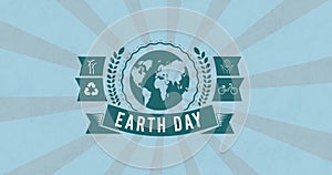 Image of earth day and globe on moving blue and grey background