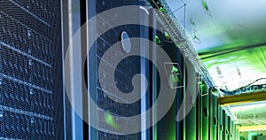 Image of eco icons and data processing over computer servers