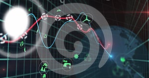 Image of ecology icons and data processing over globe