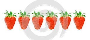 image with ed ripe strawberries lined up on a white background