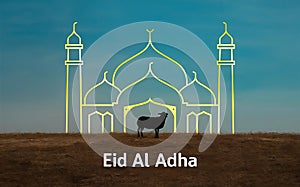 Eid Al-Adha Celebration: Mosque and Sheep Symbol