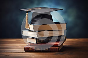 Image Education concept graduation cap on a stack of books