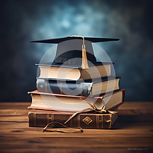 Image Education concept graduation cap on a stack of books