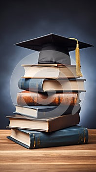 Image Education concept graduation cap on a stack of books