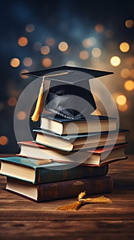 Image Education concept graduation cap on a stack of books