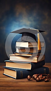 Image Education concept graduation cap on a stack of books