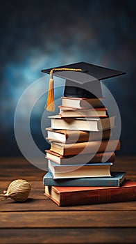 Image Education concept graduation cap on a stack of books