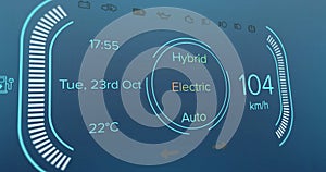 Image of electric car digital interface on blue background