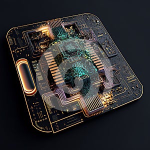 Image of an electrical circuit of a chip. Cyberspace.