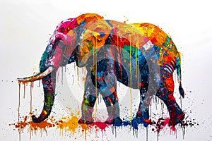 Image of elephant with many colors on it. Generative AI