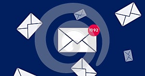 Image of emails with number 1092 scattered over navy background