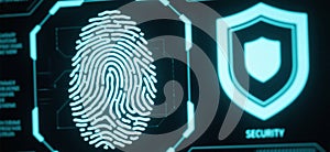 The image emphasizes the importance of data security with a clear depiction of a fingerprint scan on a digital display. photo
