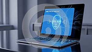 The image emphasizes technology and artificial intelligence themes