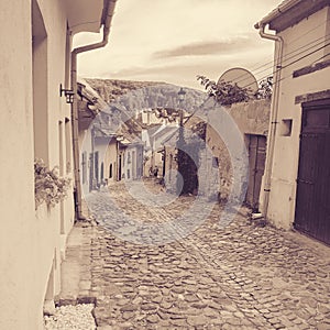 Image of empty street in old town Sighisoara