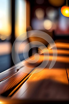 image of the empty table closeup in the foreground with different environment blurred background scene.