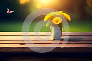 image of the empty table closeup in the foreground with different environment blurred background scene.