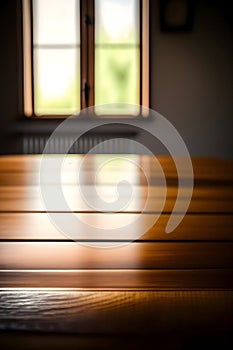 image of the empty table closeup in the foreground with different environment blurred background scene.