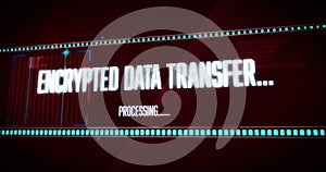 Image of encrypted data transfer processing text flashing digital interface
