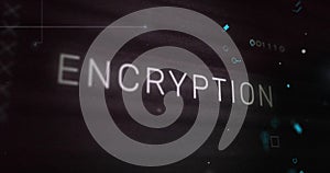 Image of encryption text and digital data processing over black background